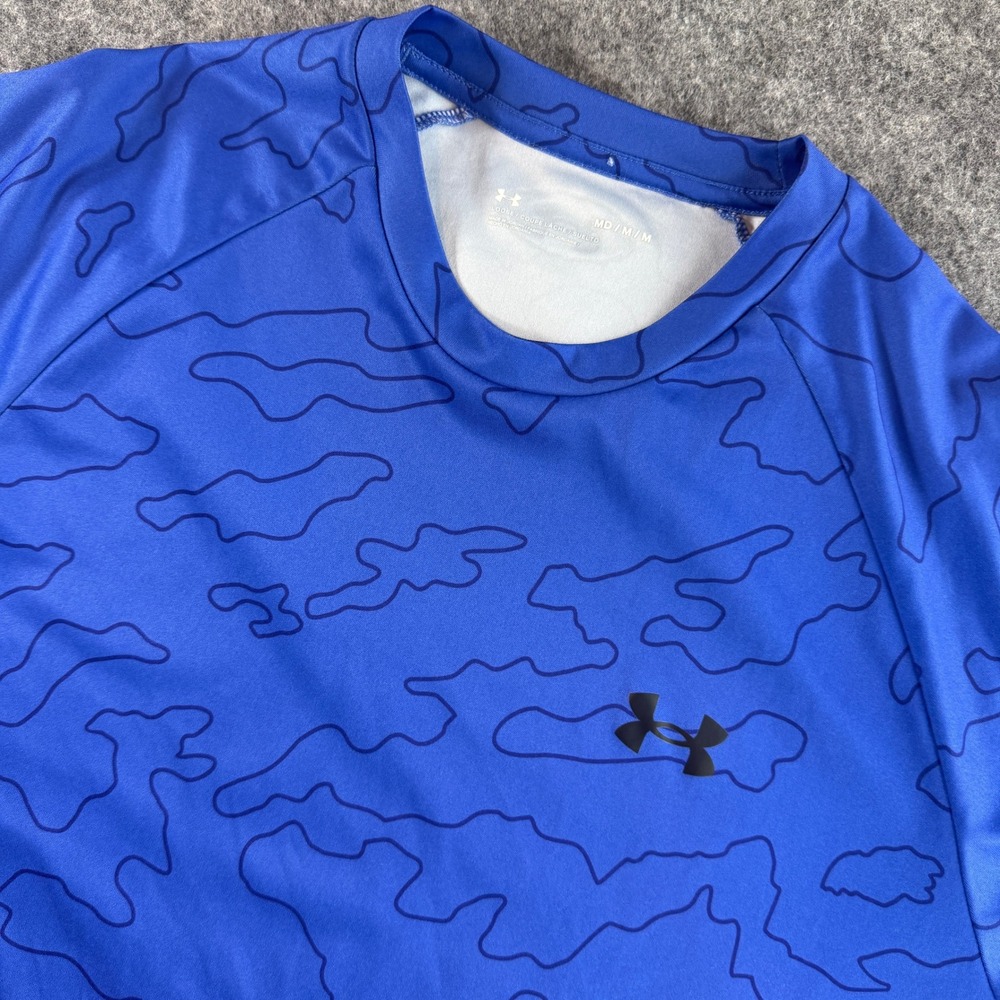 Under Armour T-Shirt Mens Medium Blue Camo Outline Short Sleeve Active Top